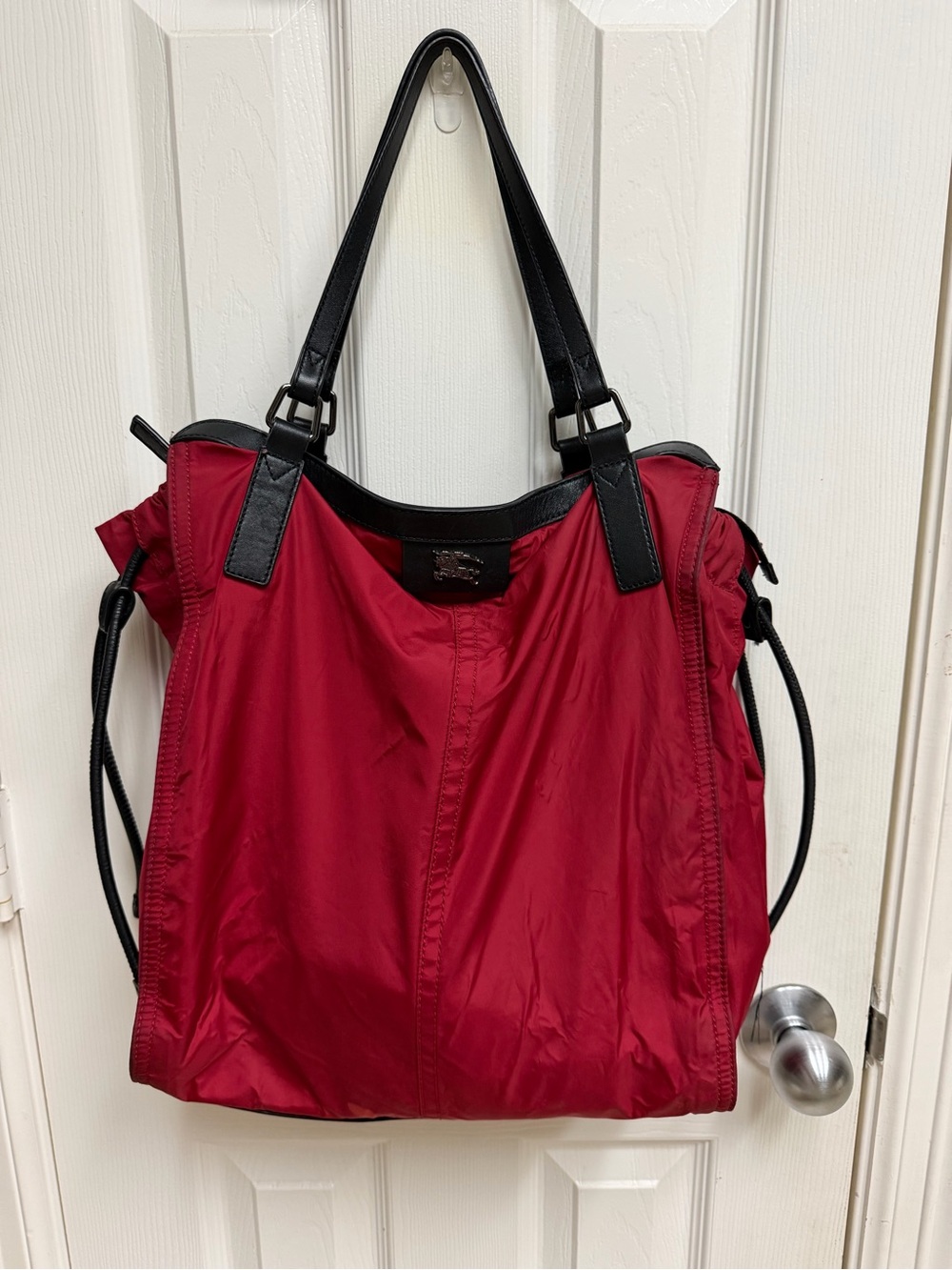 Burberry Red Tote with Black Handles